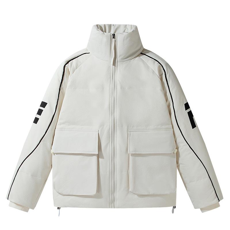 

Winter new down jacket men s youth casual stand-up collar jacket couple outfit thickened warm print M білий