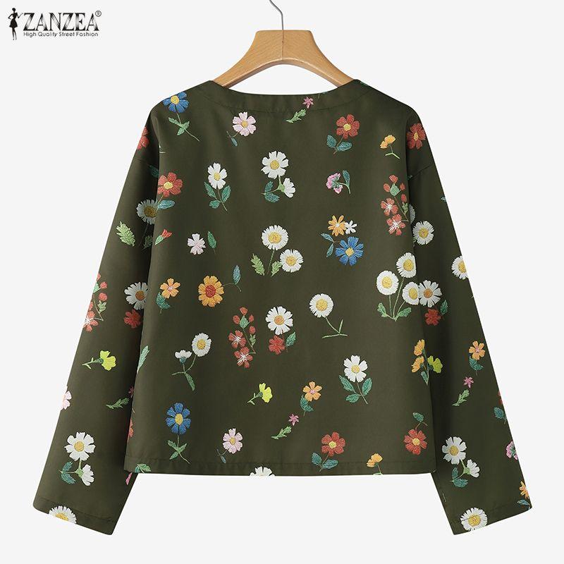 ZANZEA Women Casual Round Neck Long Sleeve Loose Floral Print Blouse