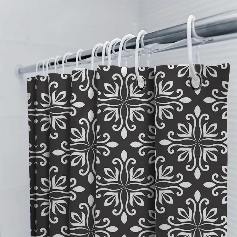 Black White Damask Shower Curtain Decorative Bath Mat Cover For Home Bathroom Modern Floral Printed Fabric Waterproof Bath Sheet