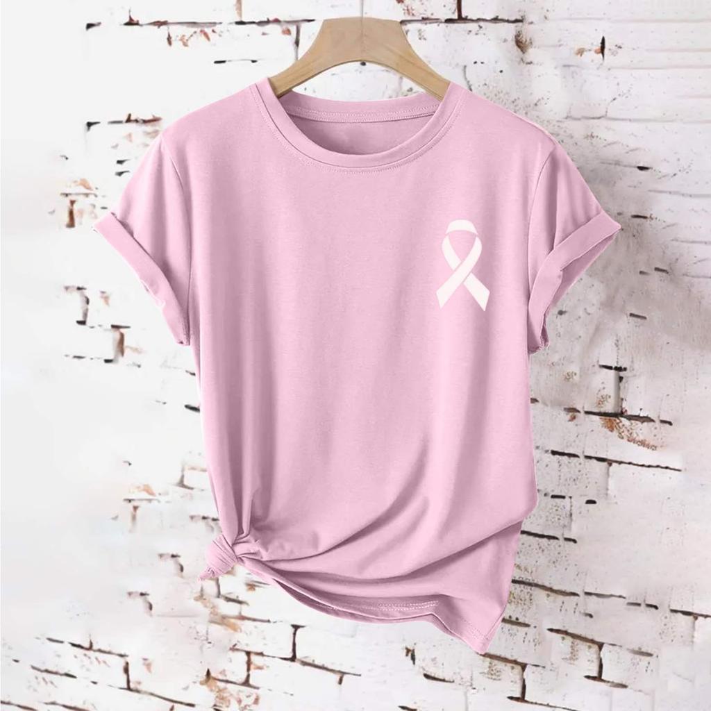 Women's Casual Pullover Short Sleeve Neck T-Shirt with Breast Print