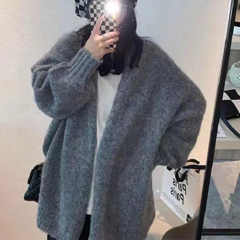 Autumn and Winter Balloon Sleeve Knit Cardigan Women Korean Solid Color Loose Sweater Coat Woman Lazy Wind Soft Warm Cardigans Ladies