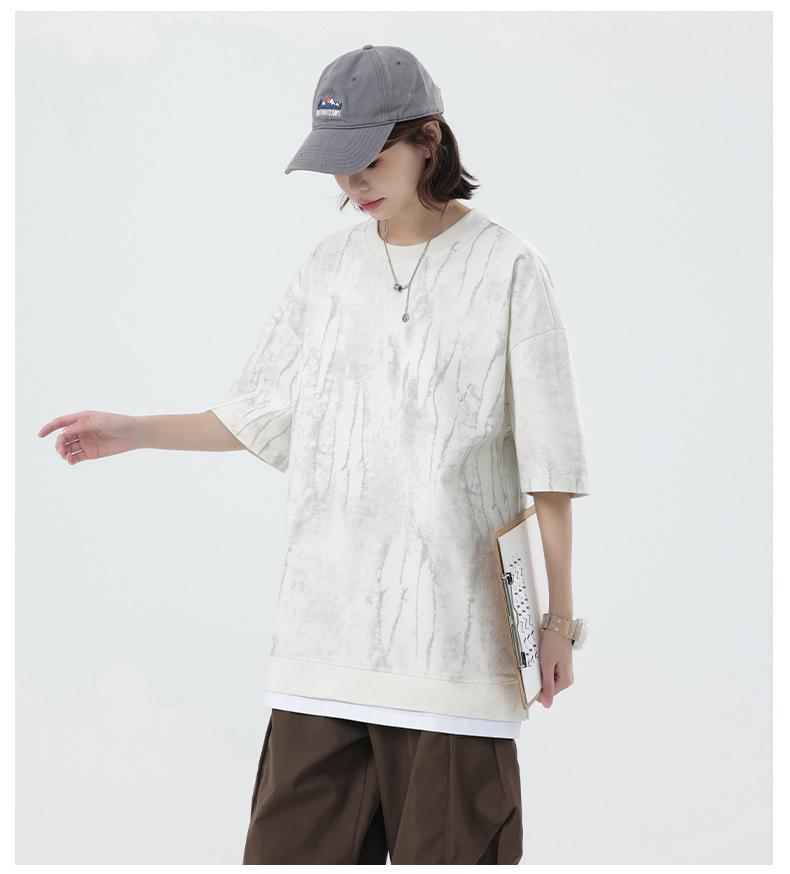 Kunhai Pengyun Men's Trendy Fake Two-Piece Summer T-Shirt with Personality Print