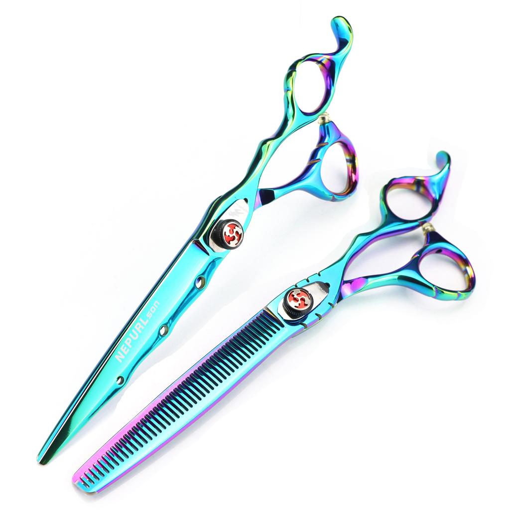7.0 Inch Green Nepson Knife Head With Hole Sword Type Hair Scissor Hair Scissor Tooth Scissor Thin Scissor