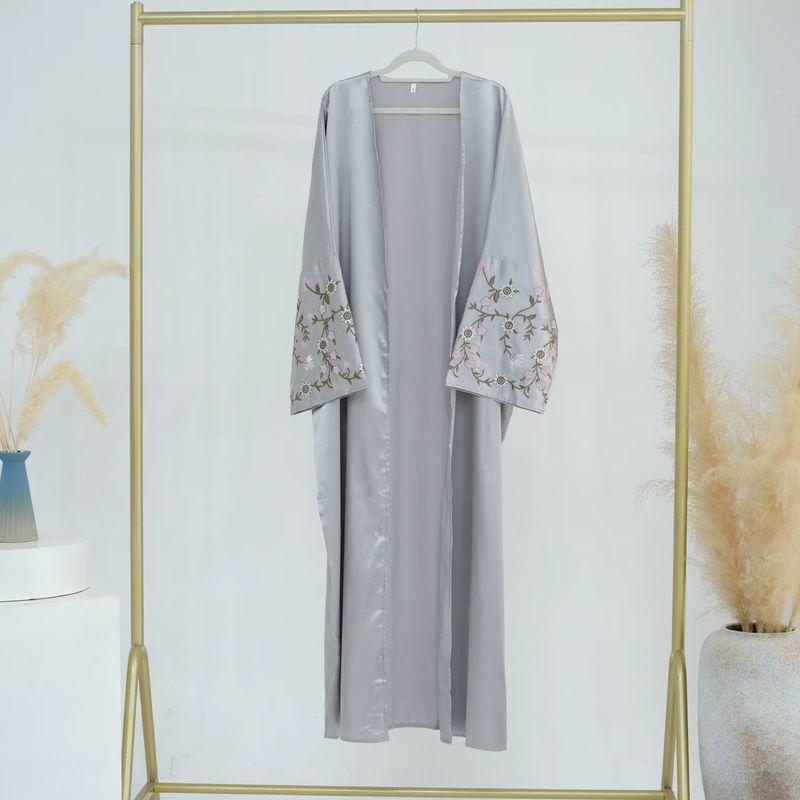 

New Middle East Dubai Fashion Embroidered Cardigan Robe Dress Embroidered Cardigan Dress Grey L