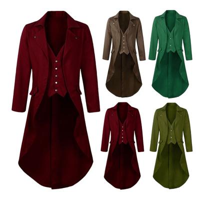 Men Gothic Tailcoat Lapel Long Sleeve Single Breasted Fake Two Pieces Suit