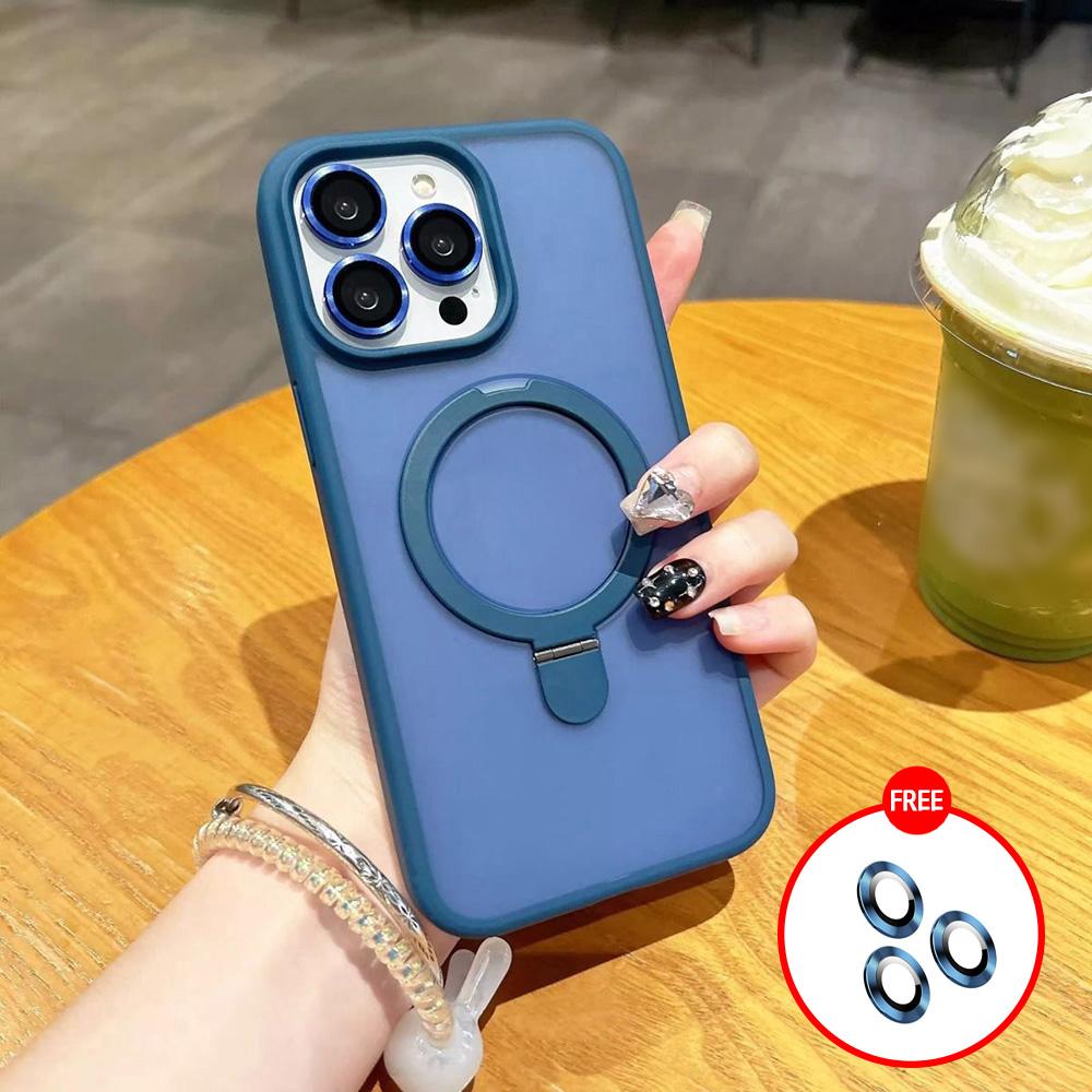 Matte Ring Holder Glass Lens Phone Case For iPhone 16 15 14 13 12 11 ProMax Plus For Magsafe Wireless Magnetic Hard Bumper Cover
