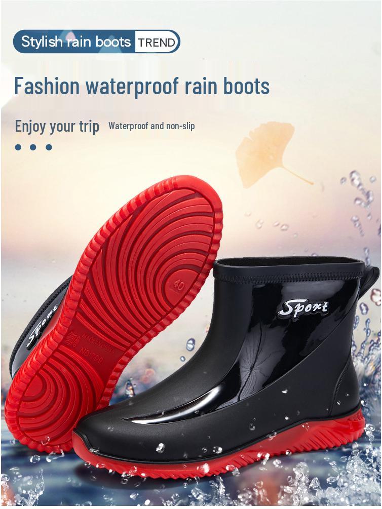 Men's Waterproof Rubber Rain Boots, Short Tube, Thick Sole, Ideal for Work and Fishing