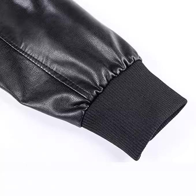 Faux Leather Jacket Men's Winter Faux Leather Jacket Men's Stand Collar Casual Jacket Windbreaker Men's Clothing Black