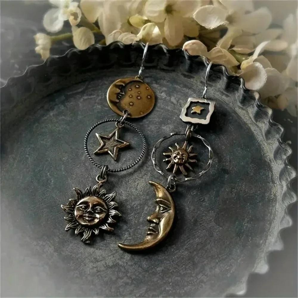 Griechische Mythologie Gesicht Sonne Mond Anhänger Kreatives Design Damen Asymmetrisch Persönlichkeit Anhänger Ohrringe Party Schmuck Geschenke