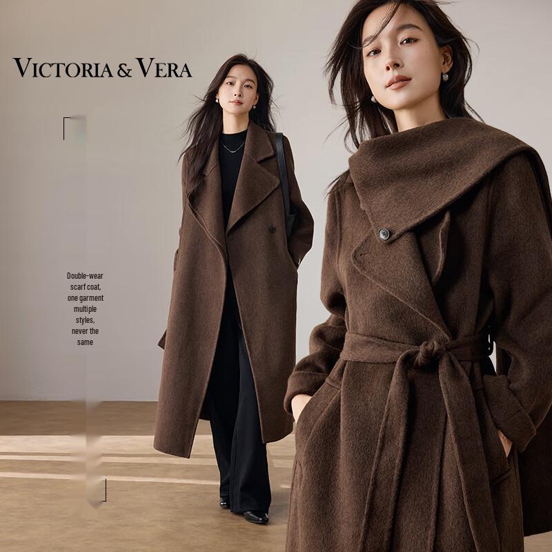 

VICTORIA&VERA Women s Fox Fur Sleeve Wool Blend Long Coat XL