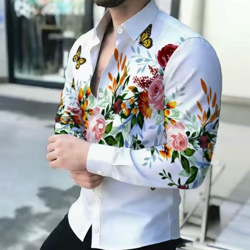

Men s Pink Floral Printed Long Sleeve Dress Shirt S