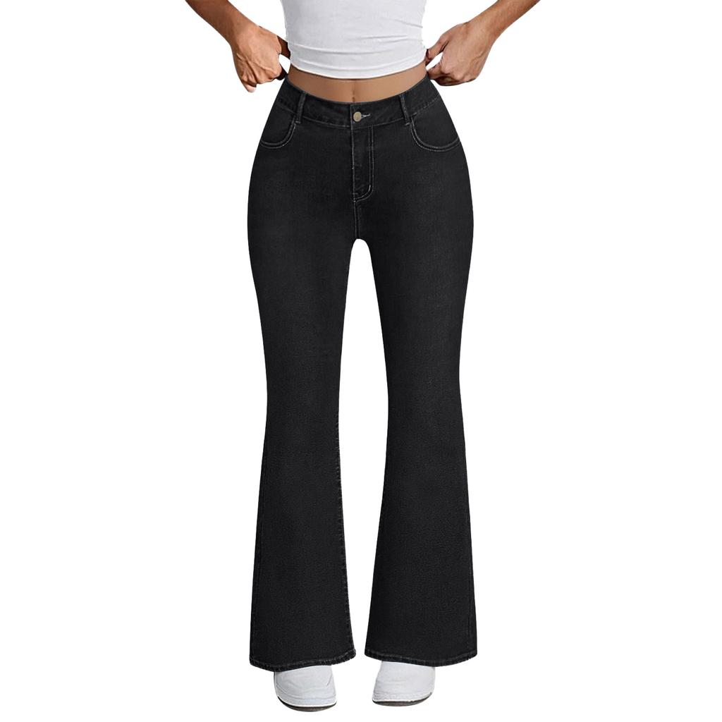 Women's High Waist Denim Jeans Flared Leg Stretchy Casual Pants with Classic Five Pocket Design Suitable for Everyday Wear