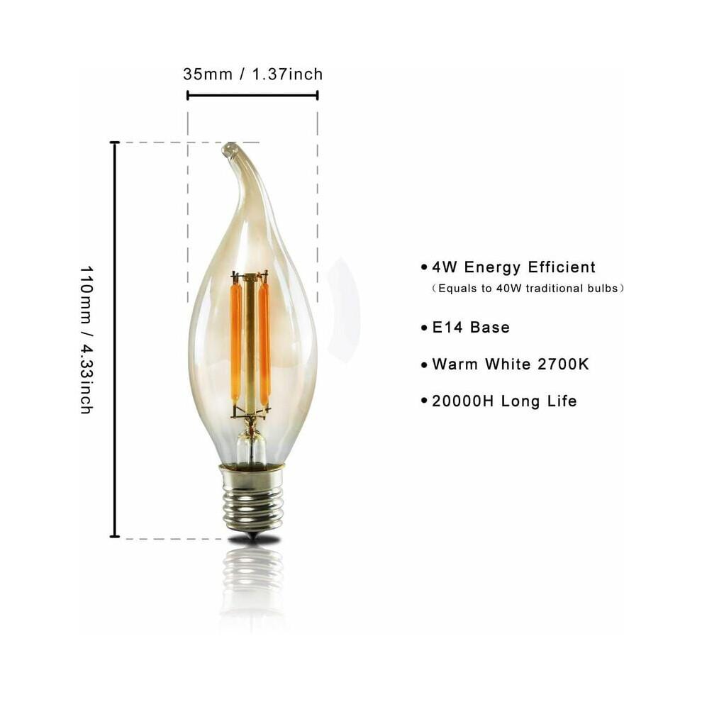 6X Bombilla Edison E14 4W Retro Decorativa Vela Bombilla C35L Blanco Cálido Lámpara de Vela Antigua Bombilla LED