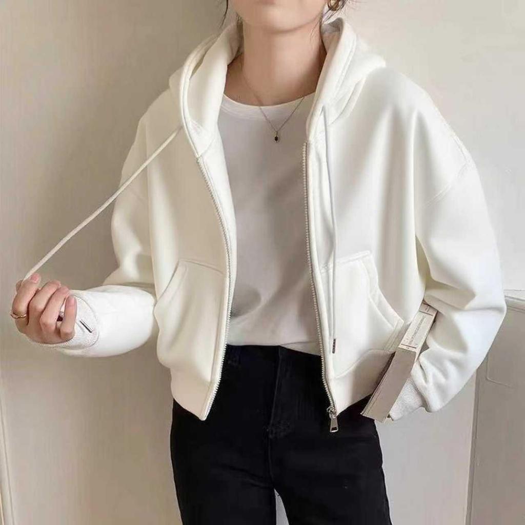 Korean Style Women's Hooded Cardigan Sweatshirt - Autumn & Winter, Loose Fit, Zipper, Lazy Style