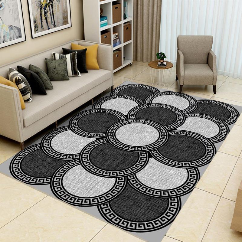 Luxury Gold Textured Border Carpet Modern and Simple Living Room Non Slip FloorMat Light Brown Geometric PatternDecorativeCarpet