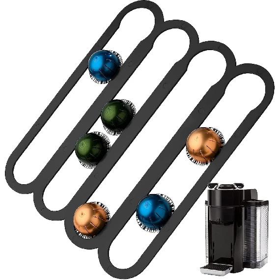 IMPRESA Coffee Pod Holder - Compatible with Nespresso VertuoLine Pods - Black Plastic 20-Capsule Capacity 14 x 11.75 In - Pre-Applied Strips - Under