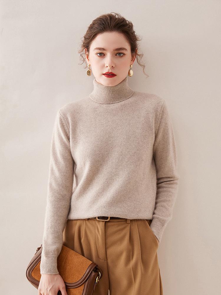 2025 Autumn/Winter Women's Solid Color Cashmere Lapel Sweater - Seven Gauge Double Ply Thickened Knit Base Layer