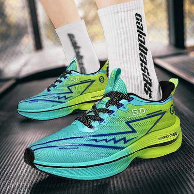 Large Size Carbon Board Running Shoes Mesh Breathable Ultra-light Sports Shoes Couple Casual Popcorn Running Shoes