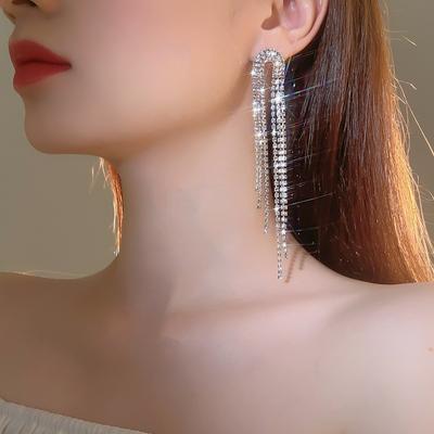 Long Simple Versatile Rhinestone Fringed Earrings