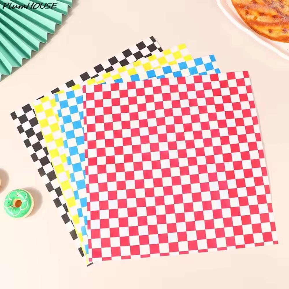 

100Pcs Grid Pattern Sandwich Wrapping Paper Oil-Proof Greaseproof Paper Rice Ball синій