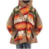 Womens Casual Retro Print Long Sleeve Hooded Jacket Pocket  Button Coats