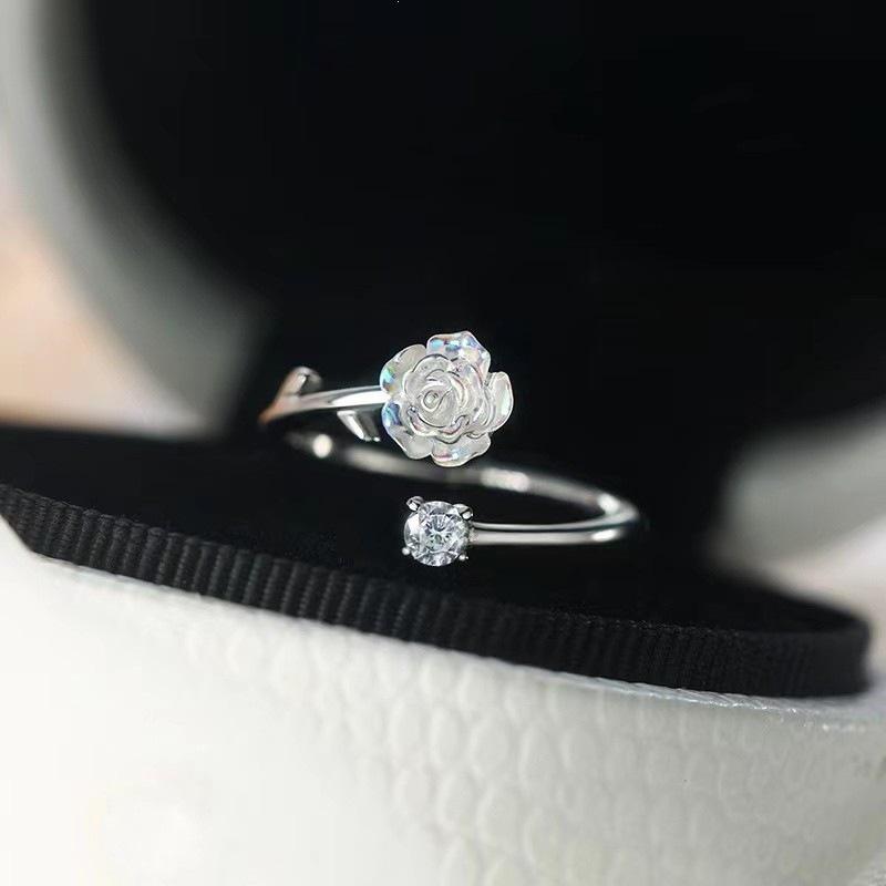 2023 High-End 925 Sterling Silver Rose Ring: Women's Luxury Open Band for Index or Pinky Finger