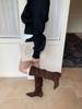 Pointed inner height increase thin boots autumn and winter suede splicing folds but knee boots women
