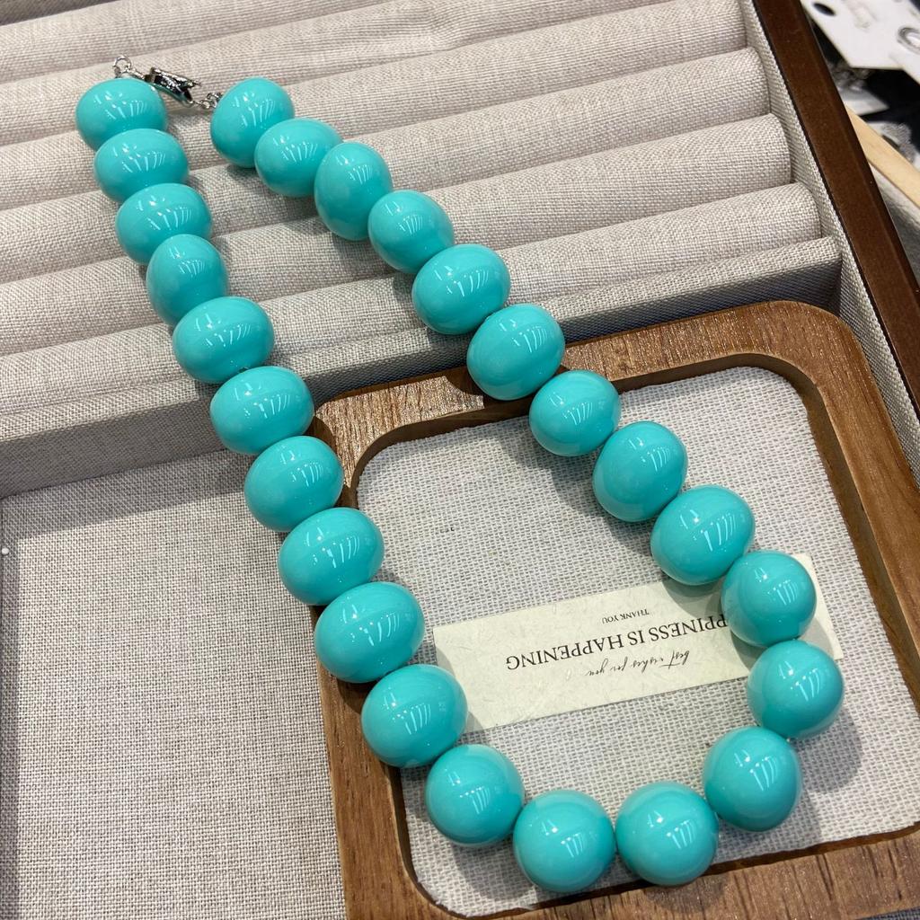 Egg-Shaped 19M Large Granular Blue Shell Beaded Necklace Bracelet National Style Elegant Fashion Women