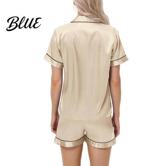 Casual Daily Wear Pajamas 2 Pcs/Set Suit Satin Single-breasted Cardigan Shirt V Neck Notch Collar
