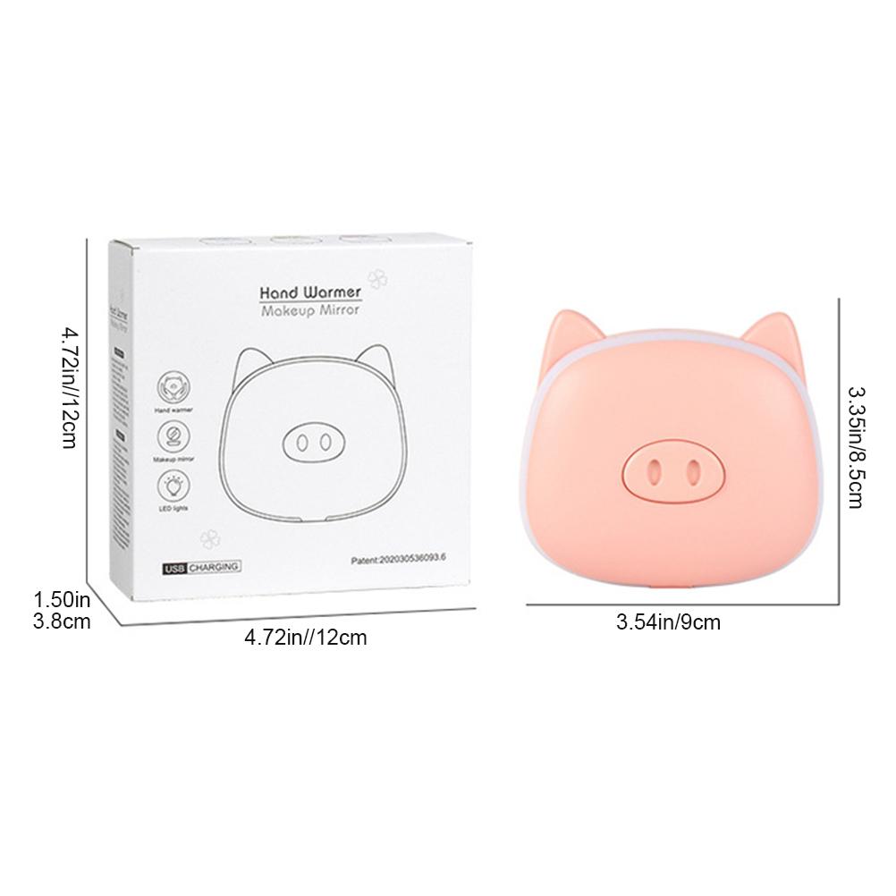 Rechargeable Hand Warmer 1000mAh Macaron Cartoon Animal USB Hand Warmer Makeup Mirror with LED Light Winter Gifts