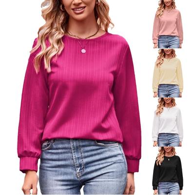 2024 Autumn Women's Solid Color Jacquard Long-Sleeve T-Shirt Europe and America