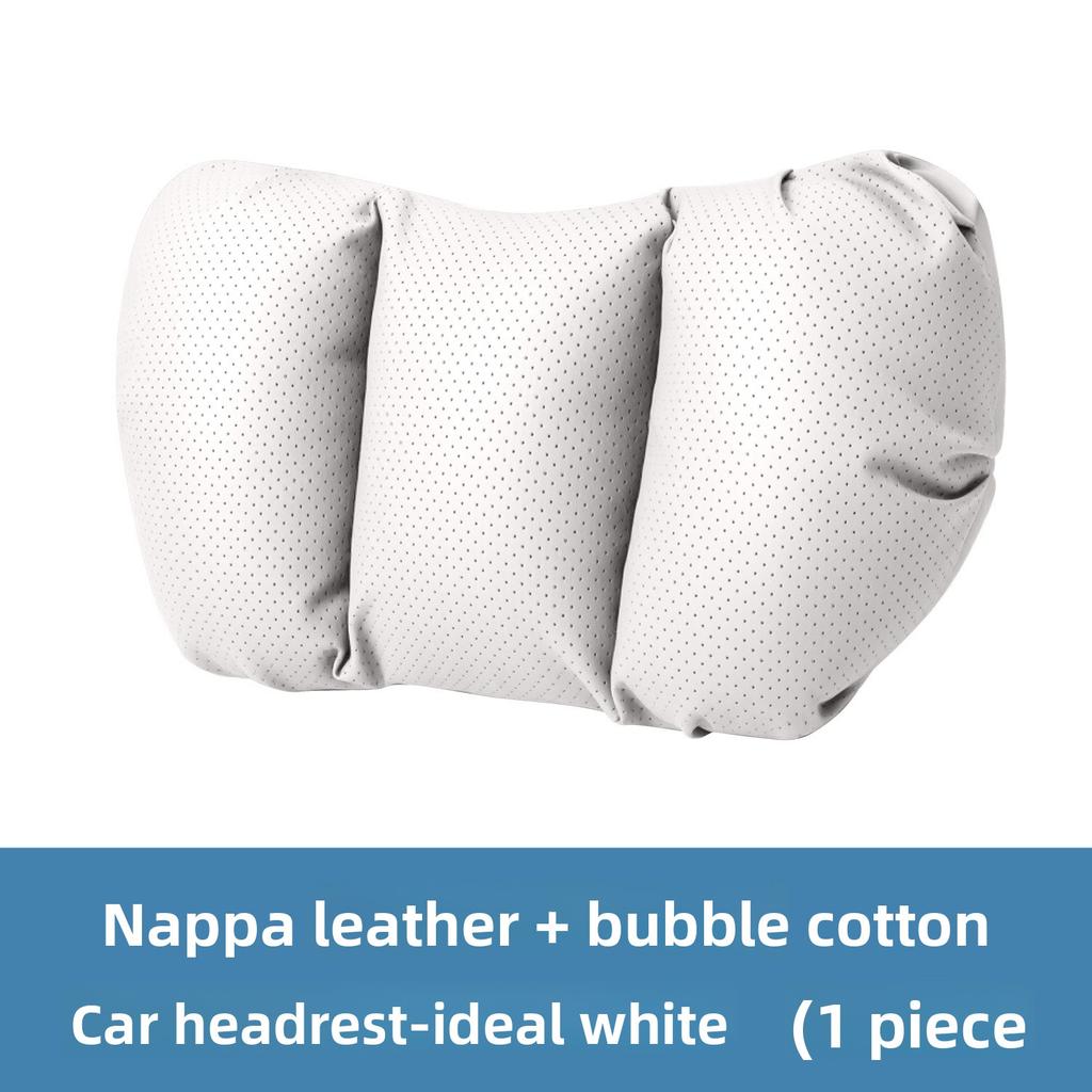 Universal Car Headrest and Lumbar Support Cushion Set Perforated Nappa Leather Neck Pillow with Adjustable Strap for Most Cars