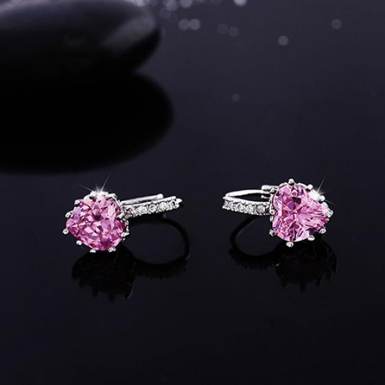 Kvinnor Elegant Söt Glänsande Kärlek Hjärta Rhinestone Inläggningar Ear Studs Hoop Örhängen