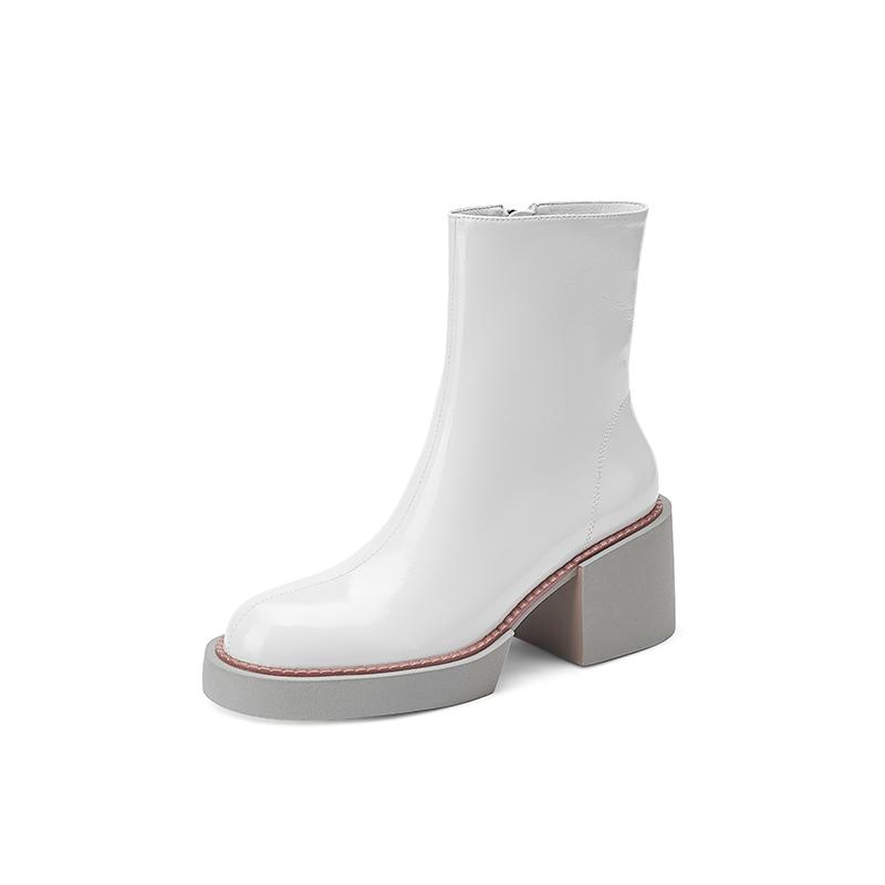 Fashion 2025 New White Winter Women Shoes Genuine Leather Women Boots Platform Chunky Boots Women Solid Women Shoes High Heel Boots