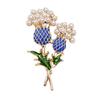 Korean Twin Flower Pearl Brooch: Blue Enamel Pin for Women's Fashion.