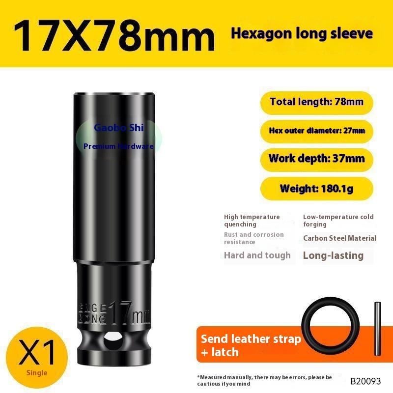 

Электрический гайковерт Удлиненная шестигранная головка Пневматический гайковерт Углубленная головка Головка для пневмогайковерта Инструмент для ремонта автомобиля [Industrial grade sleeve] 17 * 78