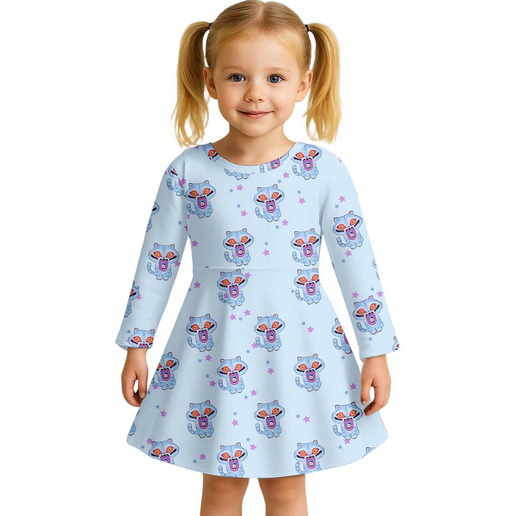 Kids Girls Casual Daily Dress Cute Cartoon Print Long Sleeves Dance Wear Princess Dress  2-12 Years