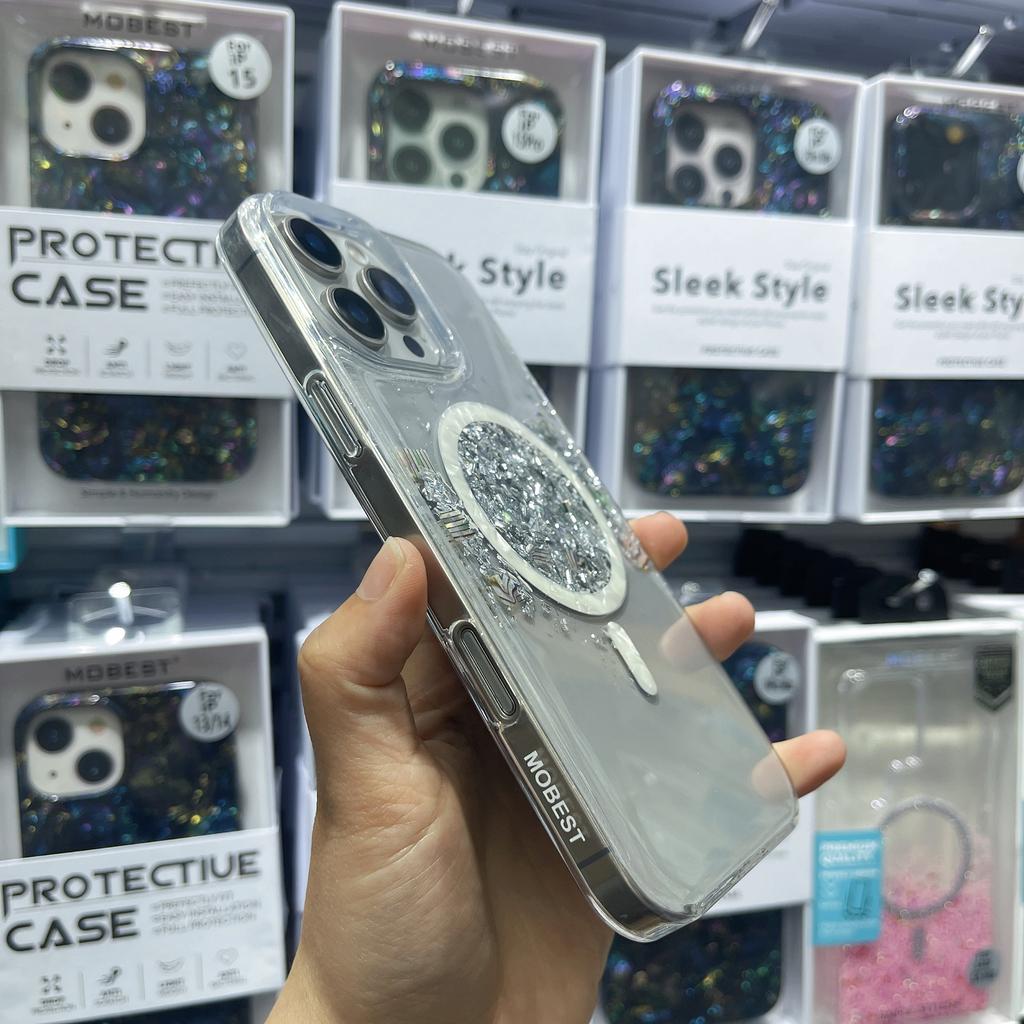 MOBEST For iPhone 16 Pro Max Magnetic Case Shell Shape Glitter Design TPU+PC Phone Cover