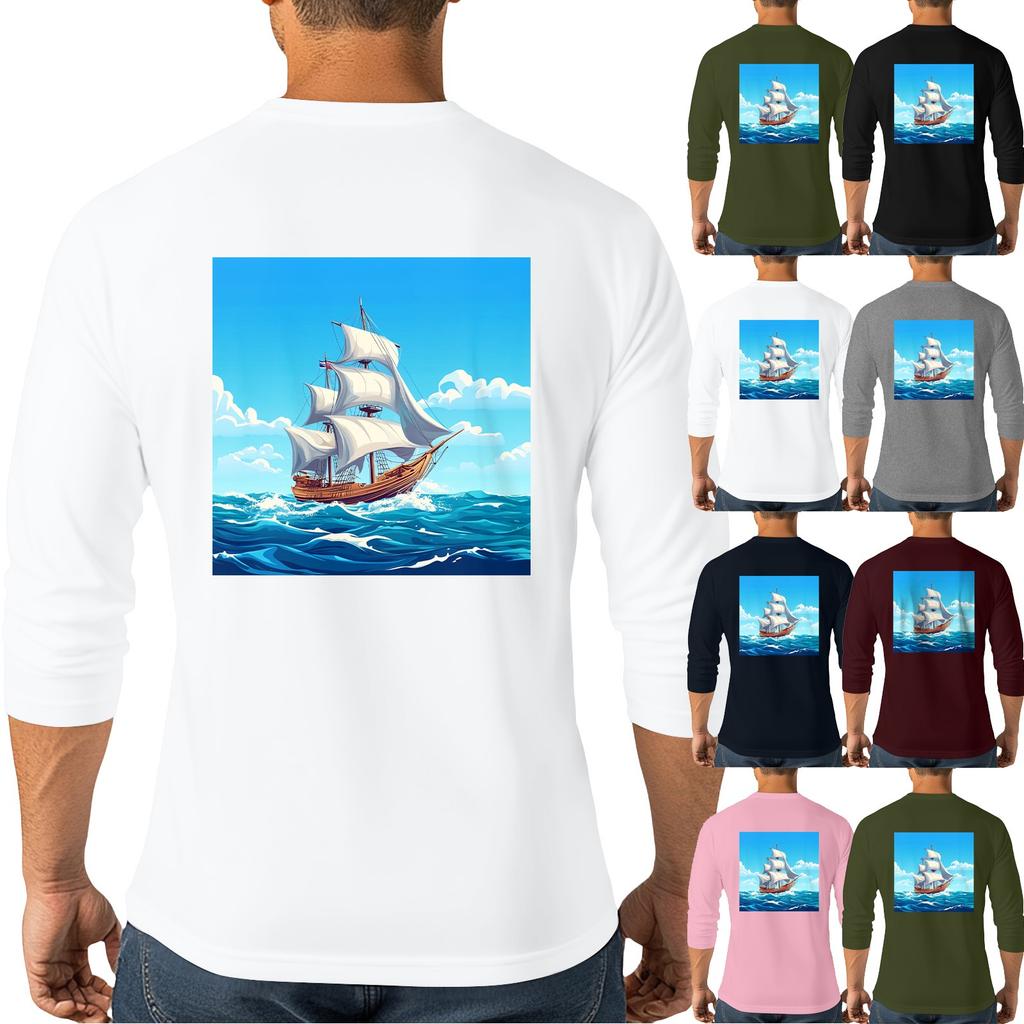 Men's casual and fashionable printed round-neck three-quarter sleeve top T-shirt