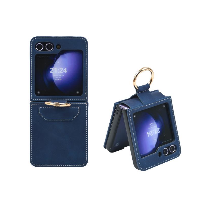 Samsung Z Flip 6 Fold & Ring Case: Skin-Feel Protective Cover with Screen Bracket for Cross-Border Use
