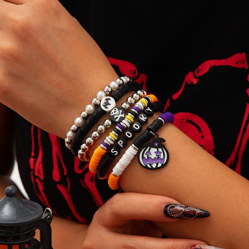 Letter Halloween Bracelets Bat Beads Bangle Elastic Pumpkin Pendant Bracelets  Gifts
