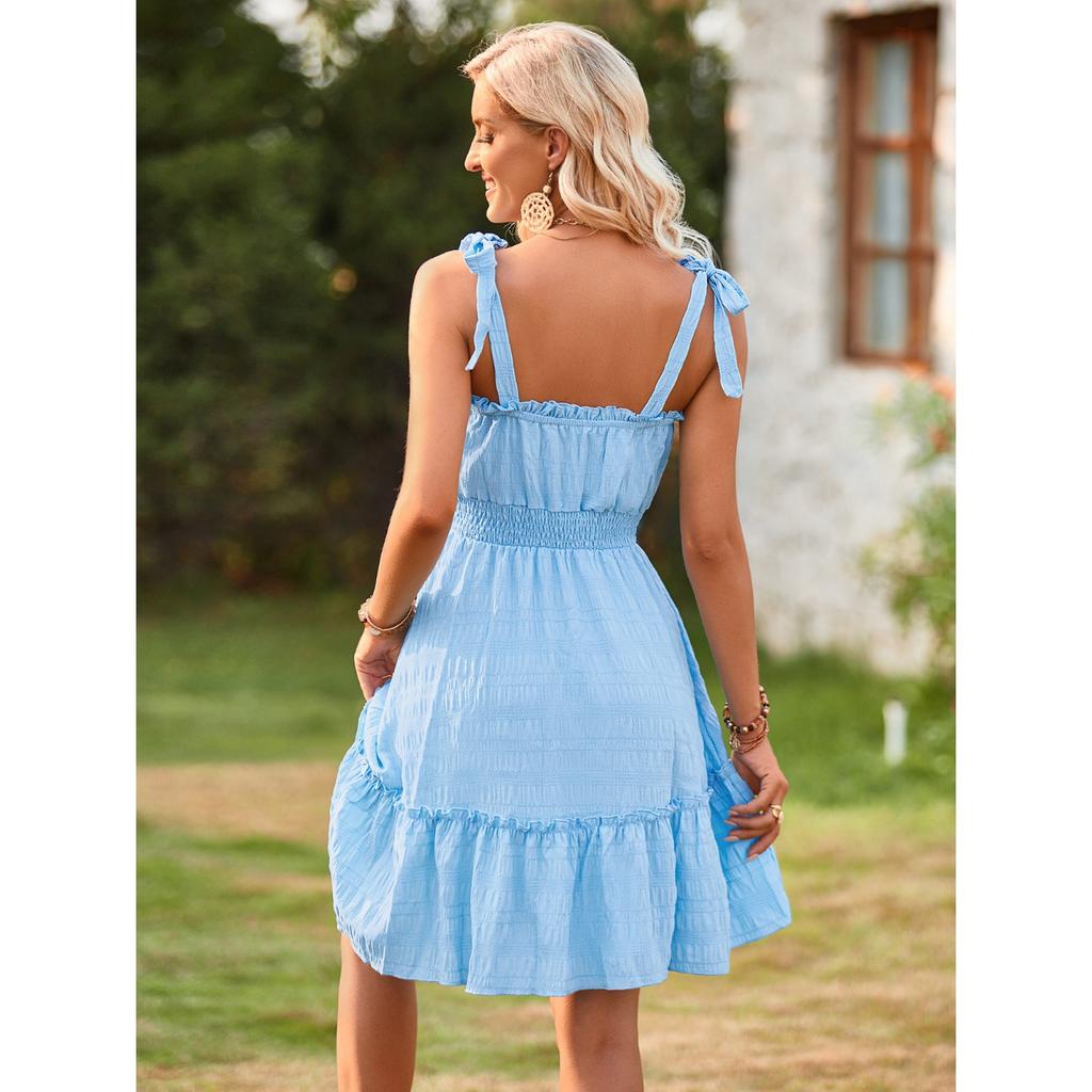 GMXIA Damenmode Sommer Frühling Einfarbiger Druck Ärmellose Hosenträger Hohe Taille Freizeitkleider