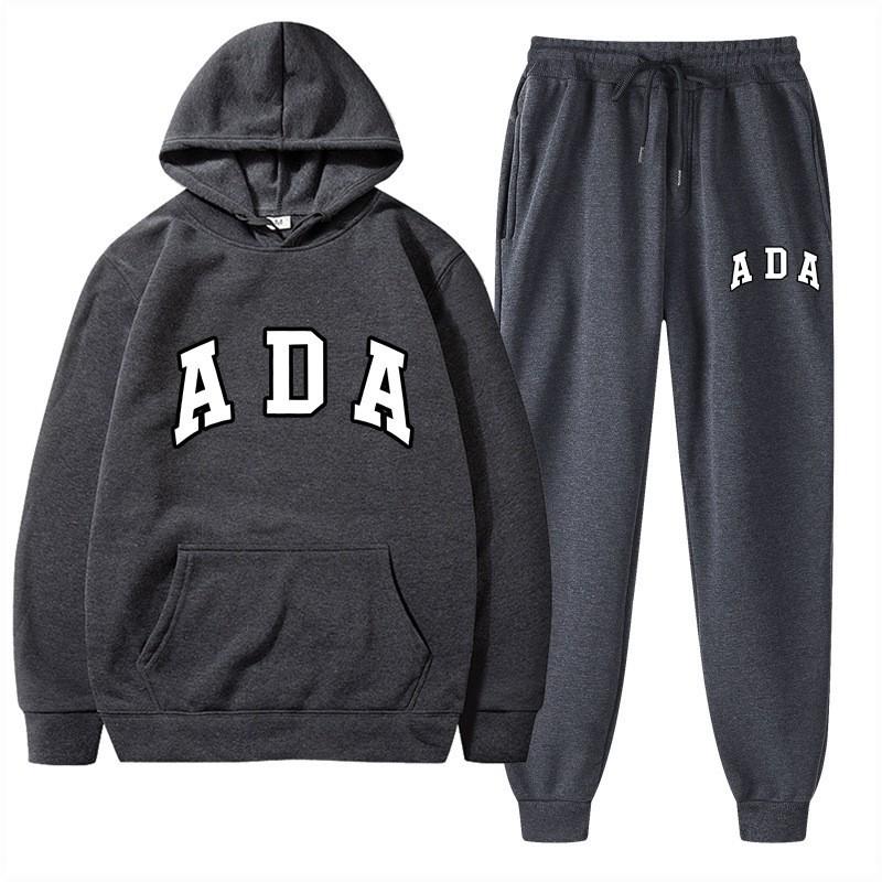 European and American Hot Casual Versatile Letters Loose Hooded ADA Sweater Velvet Men's and Women's 2-piece Set