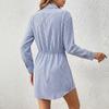Summer new commuter style shirt skirt short skirt lapel striped dress