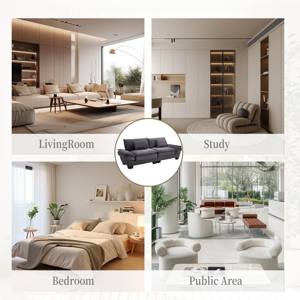 A modern, simple double sofa with a feather bed, for which one cushion is enough, is cozy, but spacious in living room/bedroom/office, Dark Grey