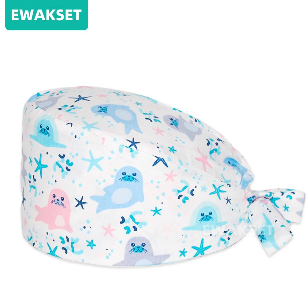 Dámská pánská scrub čepice s potiskem Nemocniční ošetřovatelská čepice Zubní lékař Kosmetický salon Kuchařské čepice 100% Bavlna Zdravotní péče lékařské čepice Potítko