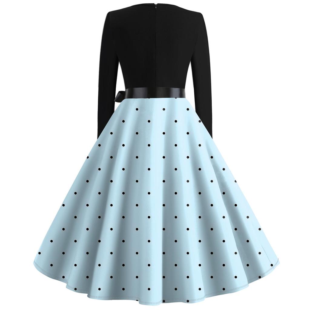 Women's Vintage Geometry Printed Long Sleeve Round Neck Plus Size Evening Prom Dresses