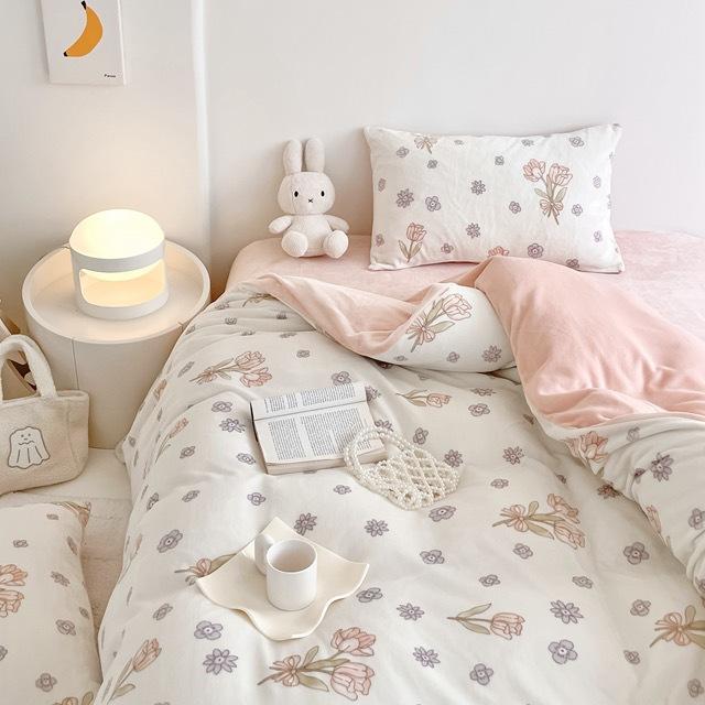 Winter-Milchsamt-bedrucktes vierteiliges Set, verdicktes und warmes Milchsamt-Set, doppelseitiges Samtbettlaken und Bettbezug