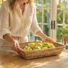 Rectangle Woven Serving Tray Wood Color Multifunctional Storage Basket  Kitchen Counter Use