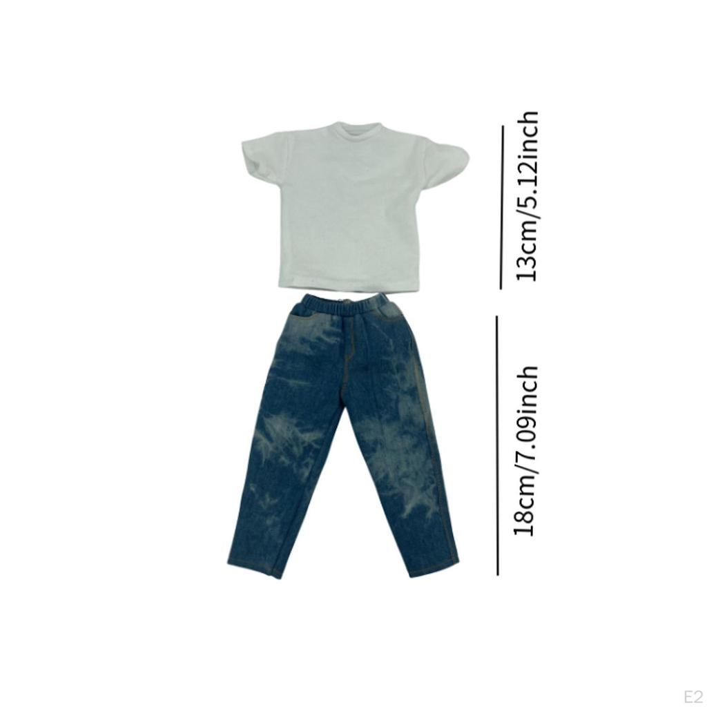 2x Fashion 1/6 T Shirt and Jeans Miniature Clothing Garment Handmade Doll Clothes for 12in Dress up
